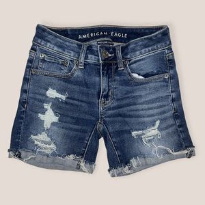 American Eagle Ne(x)t Level Stretch Denim Midi Short- Medium Indigo Wash Size 00